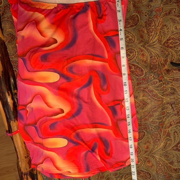 WOMENS - NWOT XS SHEIN ICON Splash Print Tie Back Bodycon Dress pink red orange - Picture 8 of 10